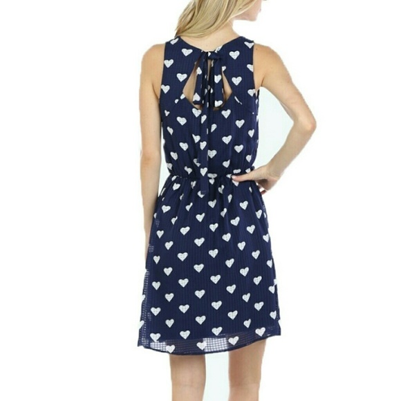 Blue and White Heart Print Sundress by Doe & Rae Retro Style Sz Small - Hey Viv - Picture 4 of 6